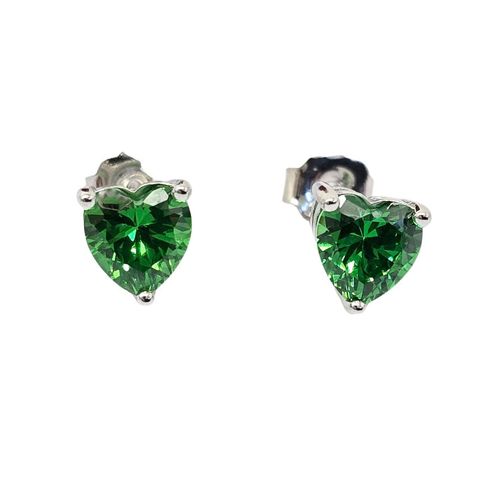 Emerald Heart Sterling Silver Stud Gemstone Earrings
