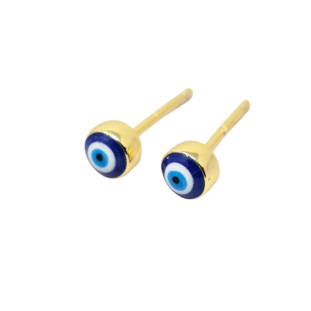 Turkish Evil Eye Nazar Protective Gold Stud Earrings