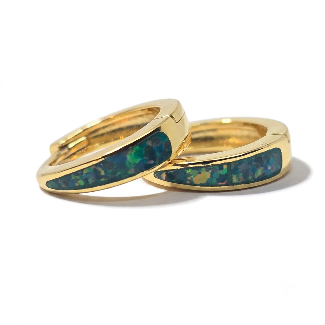Garden Green Opal Tapered Gold Plated Huggie Hoop Earrings