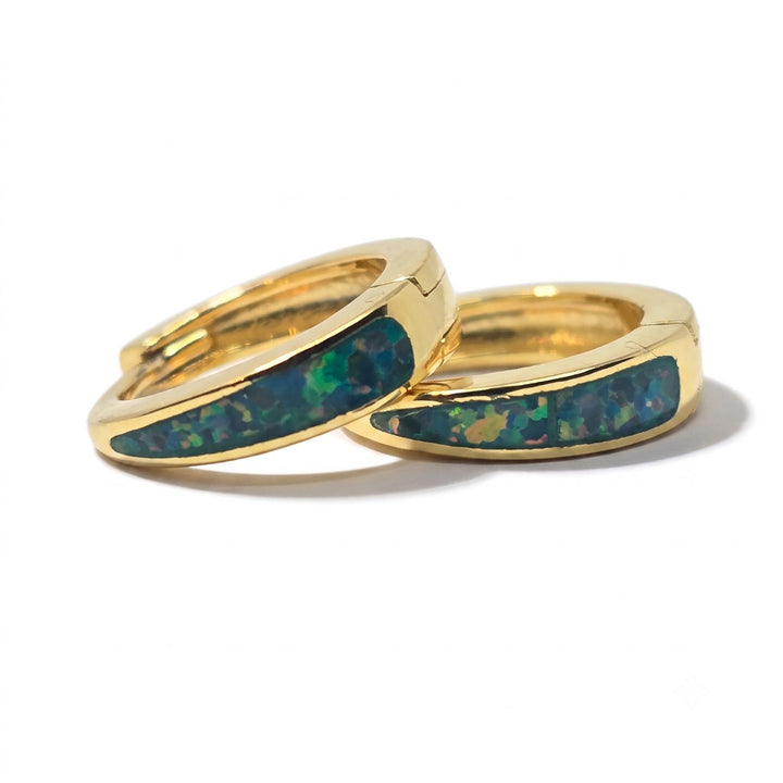 Garden Green Opal Tapered Gold Plated Huggie Hoop Earrings