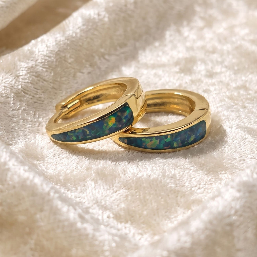 Garden Green Opal Tapered Gold Plated Huggie Hoop Earrings