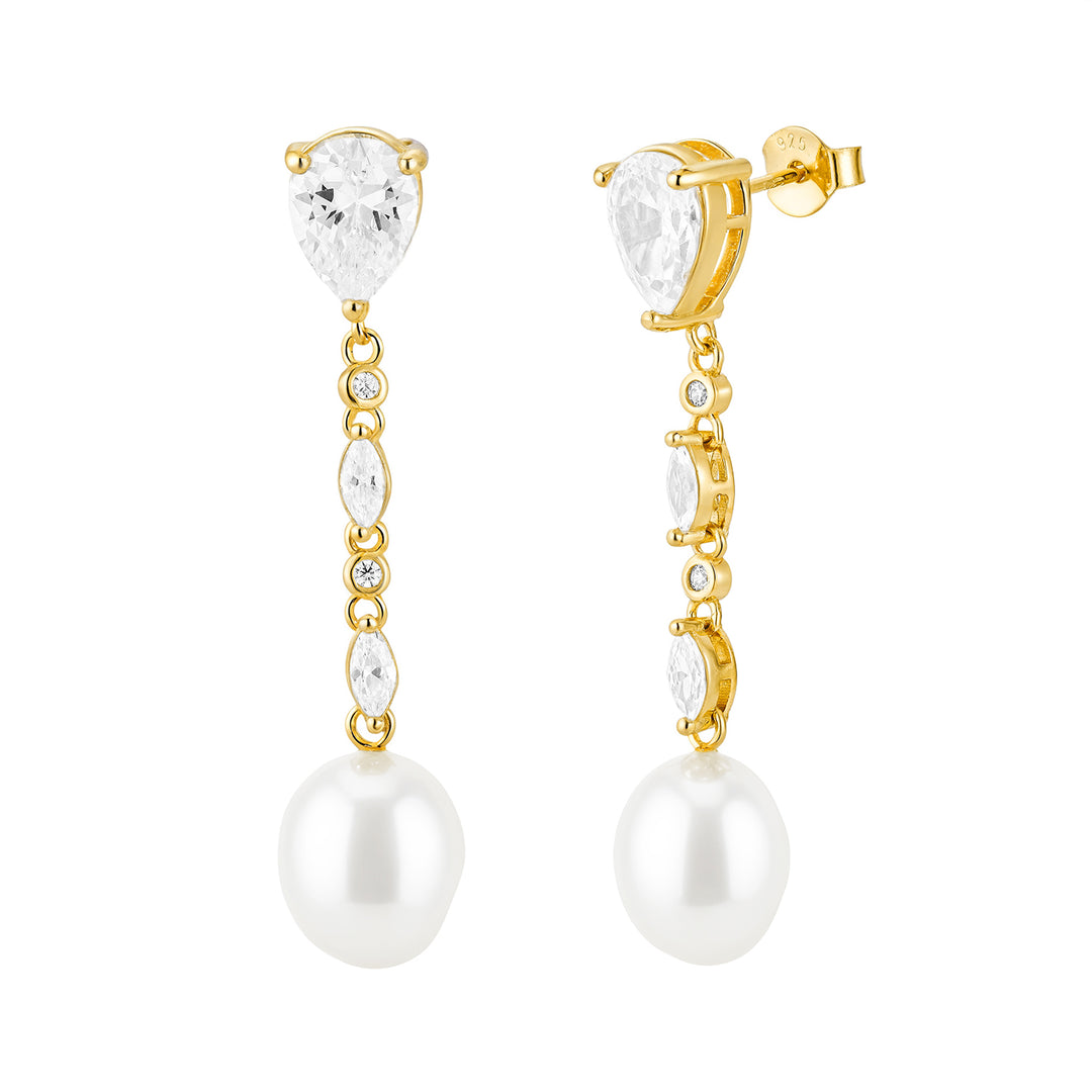 Elegant Baroque Pearl Gold Plated Dangle Drop Earrings