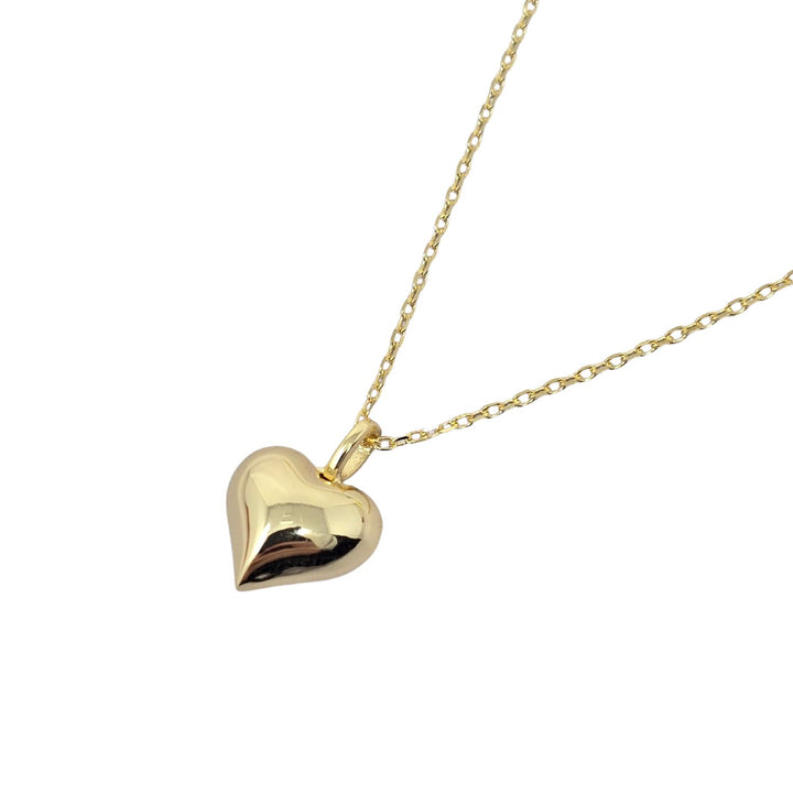 Gold Plated Puffed Heart Pendant Love Charm Necklace