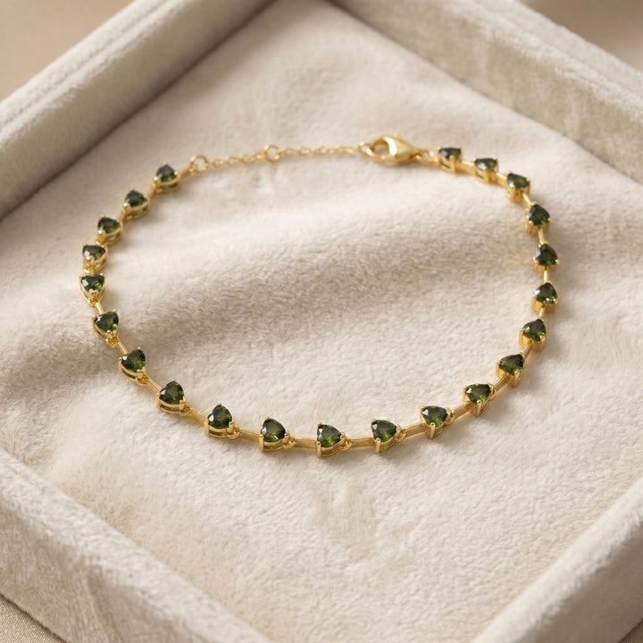 Peridot August Birthstone Heart Tennis Gold Plated Bracelet