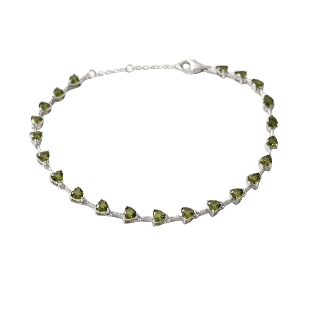 Peridot August Birthstone Heart Tennis Sterling Silver Bracelet