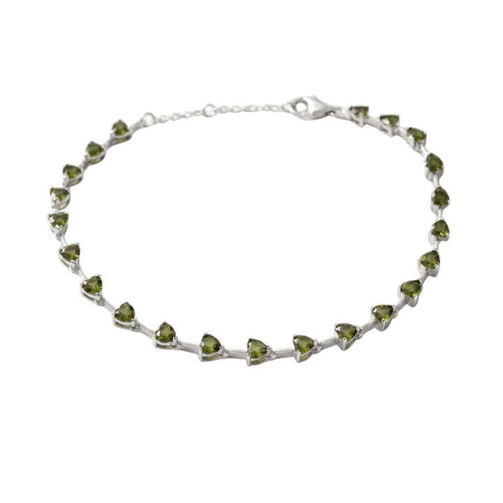 Peridot August Birthstone Heart Tennis Sterling Silver Bracelet