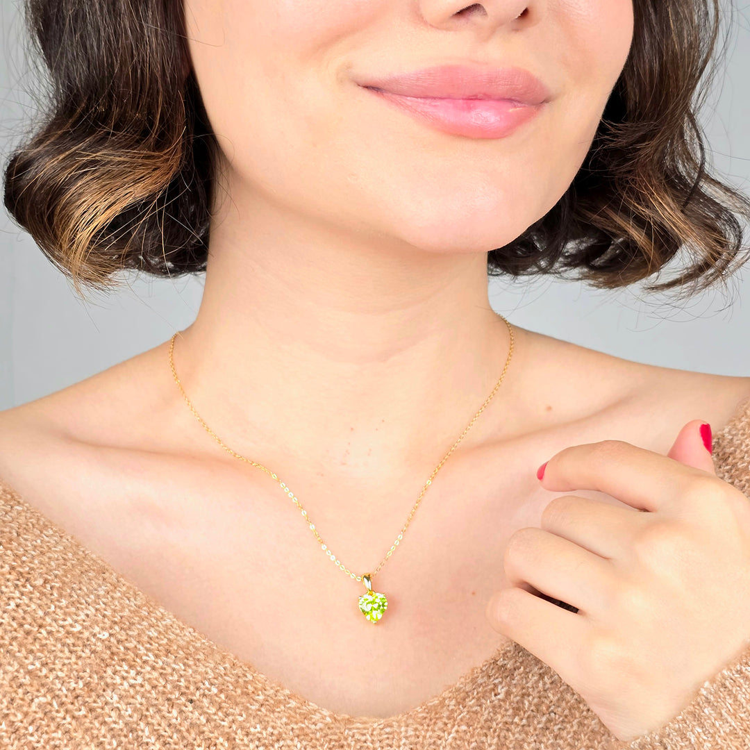 Peridot August Birthstone Love Heart Pendant Necklace