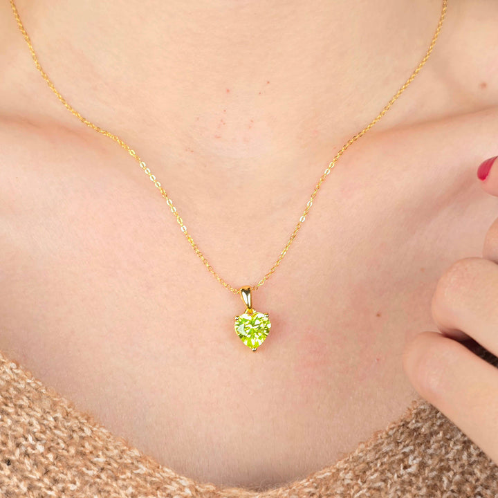 Peridot August Birthstone Love Heart Pendant Necklace