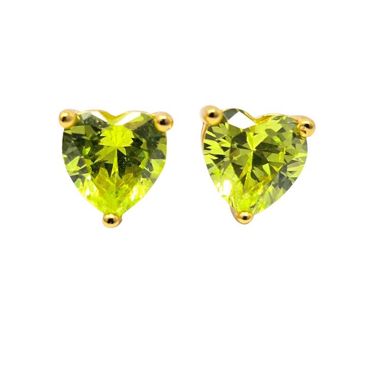 Peridot Heart August Birthstone Stud Earrings