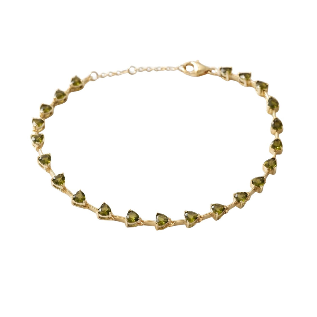 Peridot August Birthstone Heart Tennis Gold Plated Bracelet