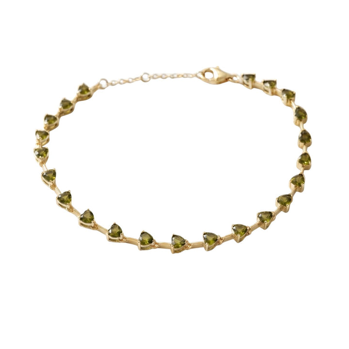 Peridot August Birthstone Heart Tennis Gold Plated Bracelet