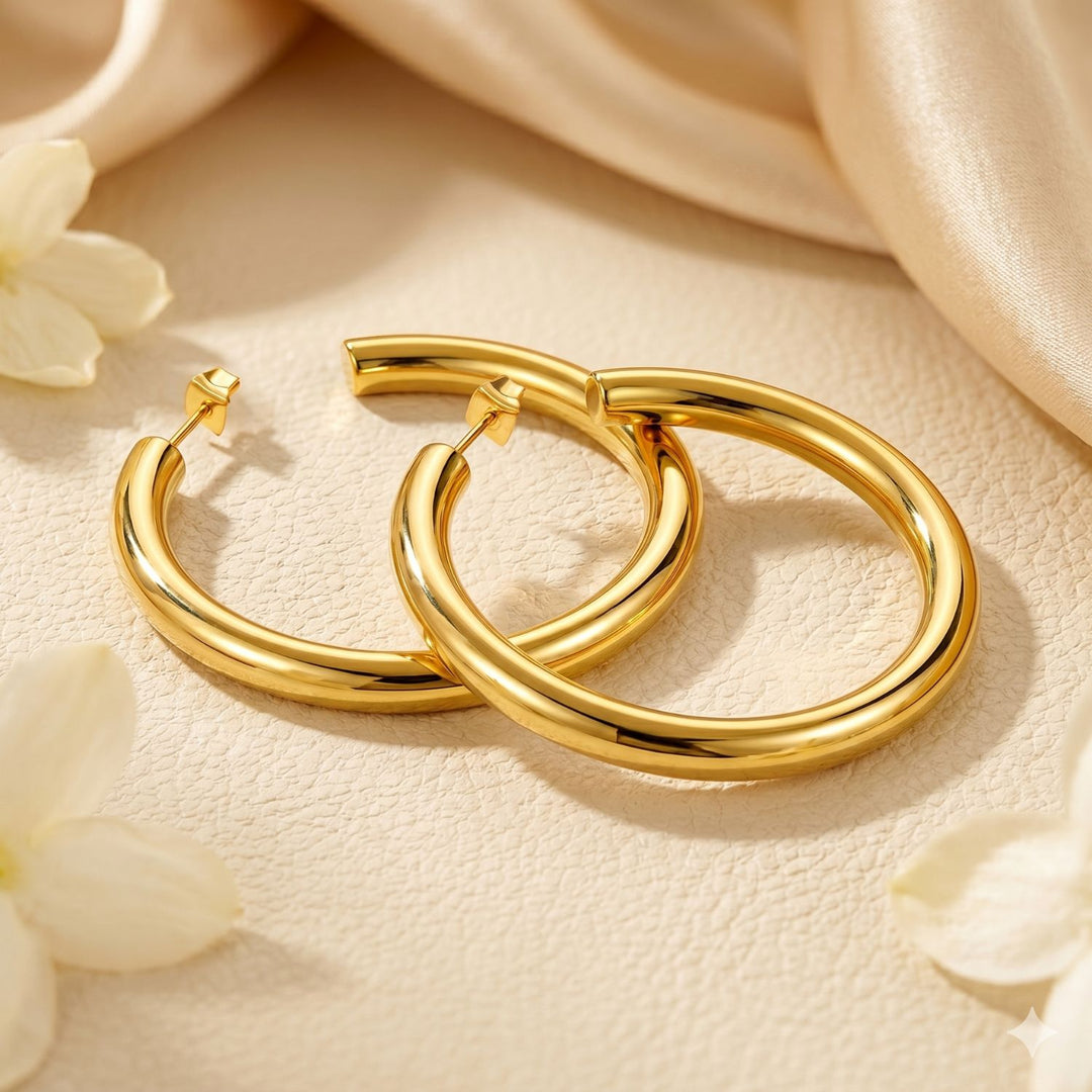 Simply Chunky Gold Plated Hoop Stud Earrings