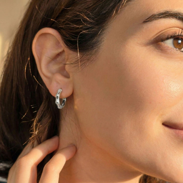 Bamboo Everyday Sterling Silver Huggie Hoop Earrings
