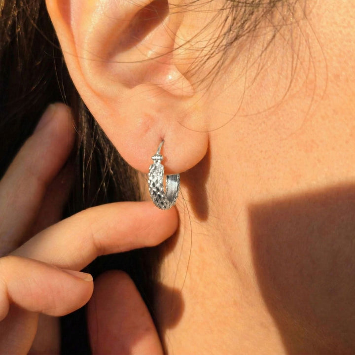 Sterling Silver Basket Weave Hinged Hoops