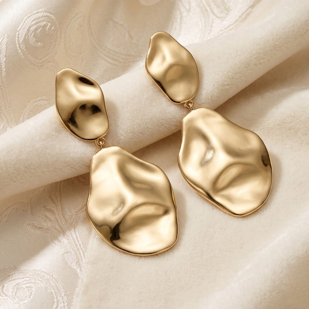 Gold Plated Hammered Teardrop Dangle Earrings