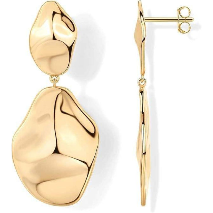 Gold Plated Hammered Teardrop Dangle Earrings