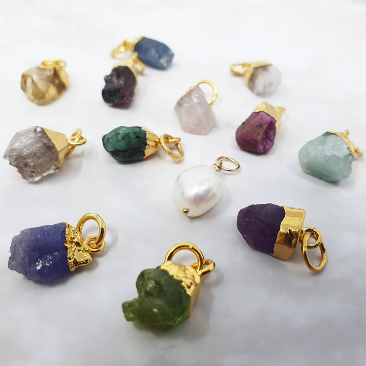 Raw Birthstone Huggie Hoops Gold Vermeil Plated Gemstone Earrings