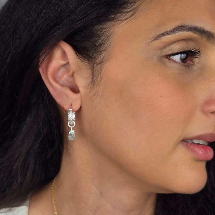 Raw Birthstone Huggie Hoops Sterling Silver Gemstone Earrings