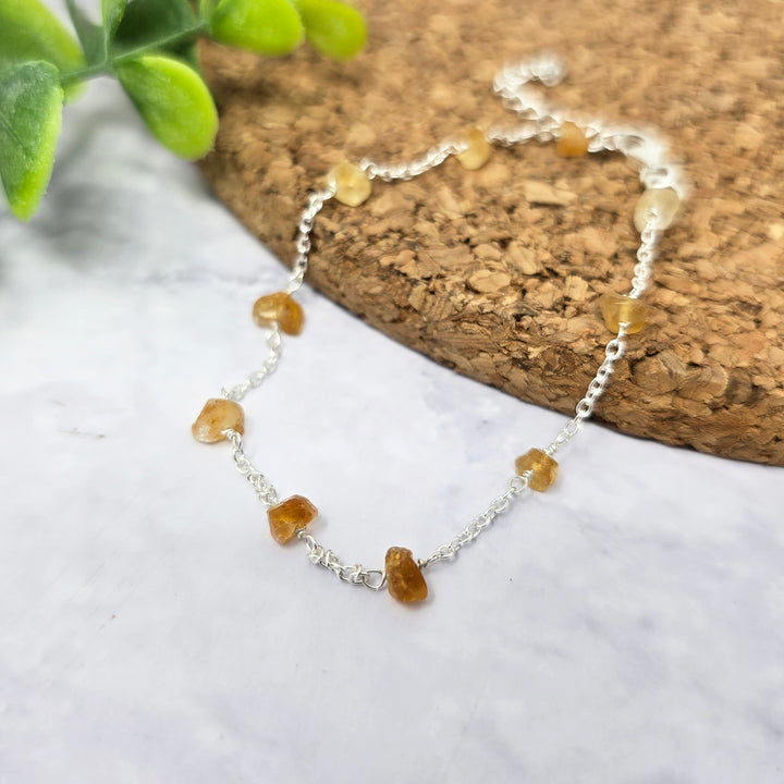Raw Citrine Gemstone November Birthstone Sterling Silver Bracelet