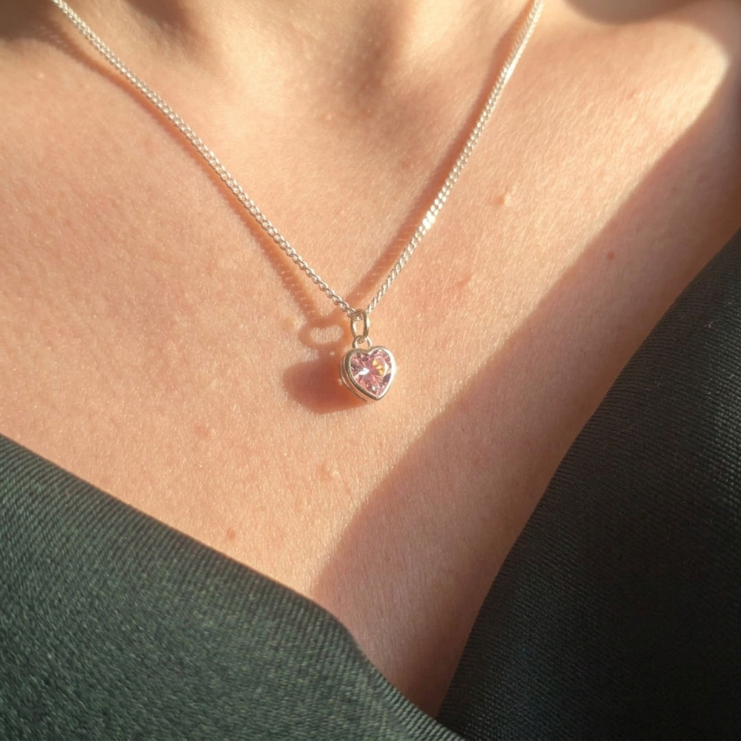 Mini Heart Rose Quartz October Birthstone Necklace