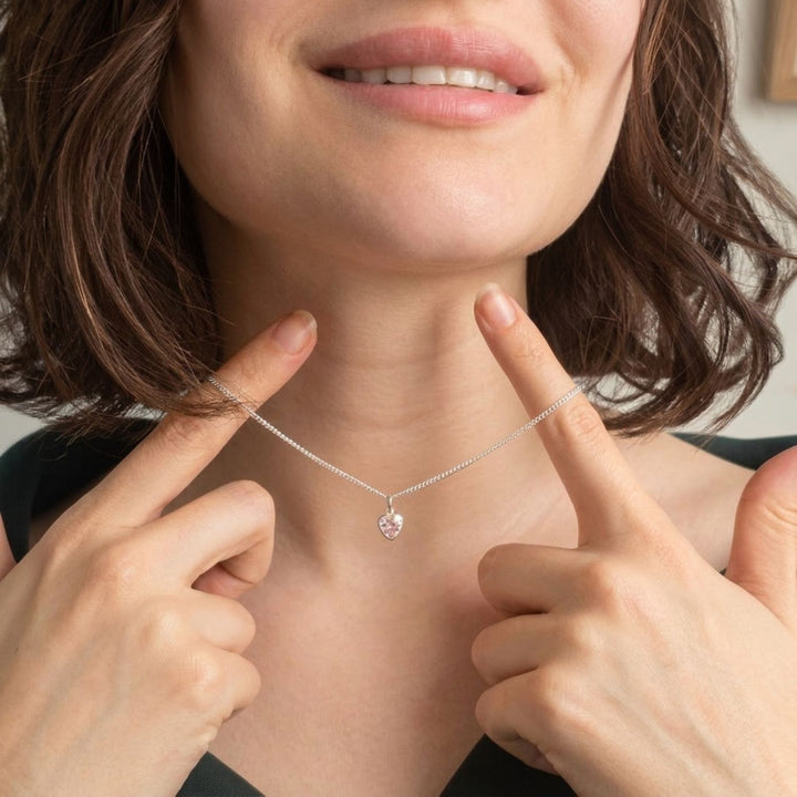 Mini Heart Rose Quartz October Birthstone Necklace