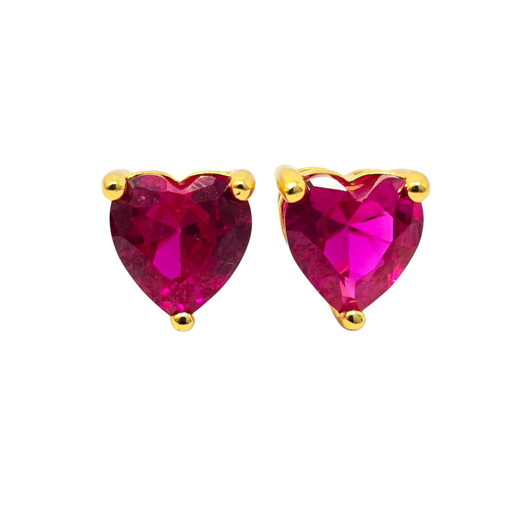 Ruby Heart July Birthstone Stud Earrings