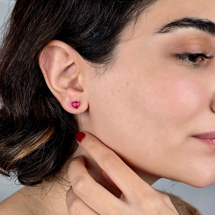 Ruby Heart July Birthstone Stud Earrings