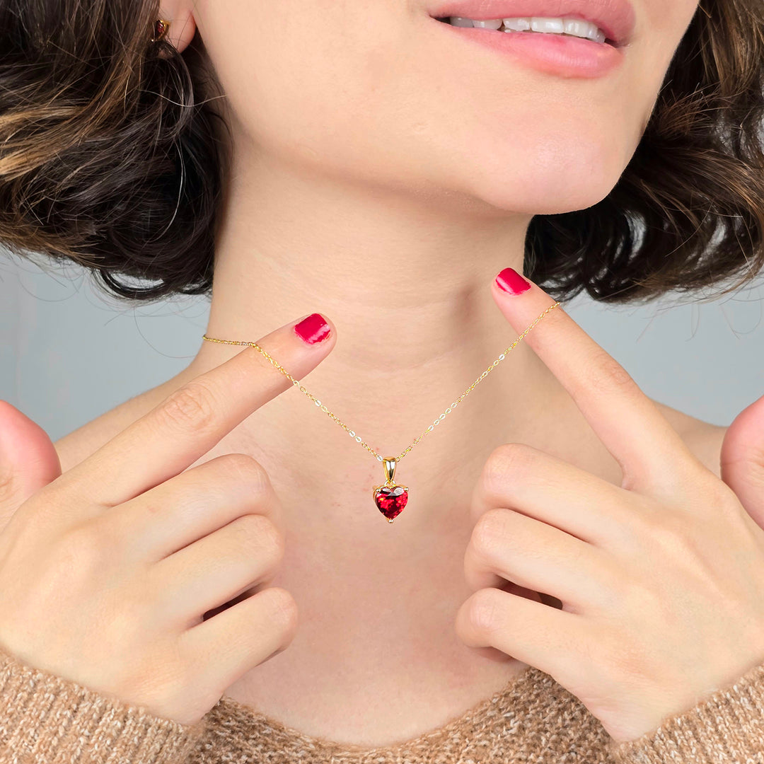 Ruby July Birthstone Love Heart Pendant Necklace