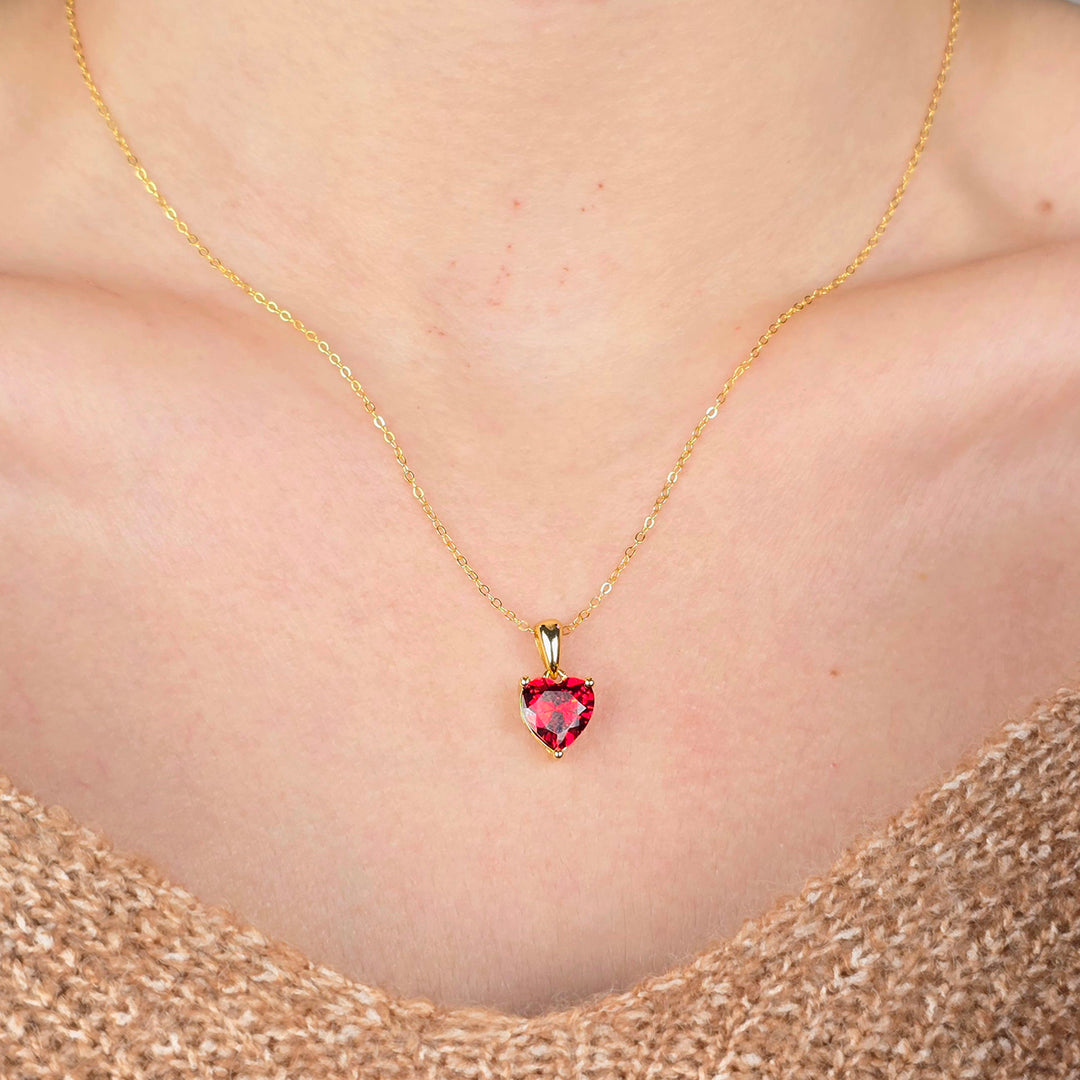Ruby July Birthstone Love Heart Pendant Necklace