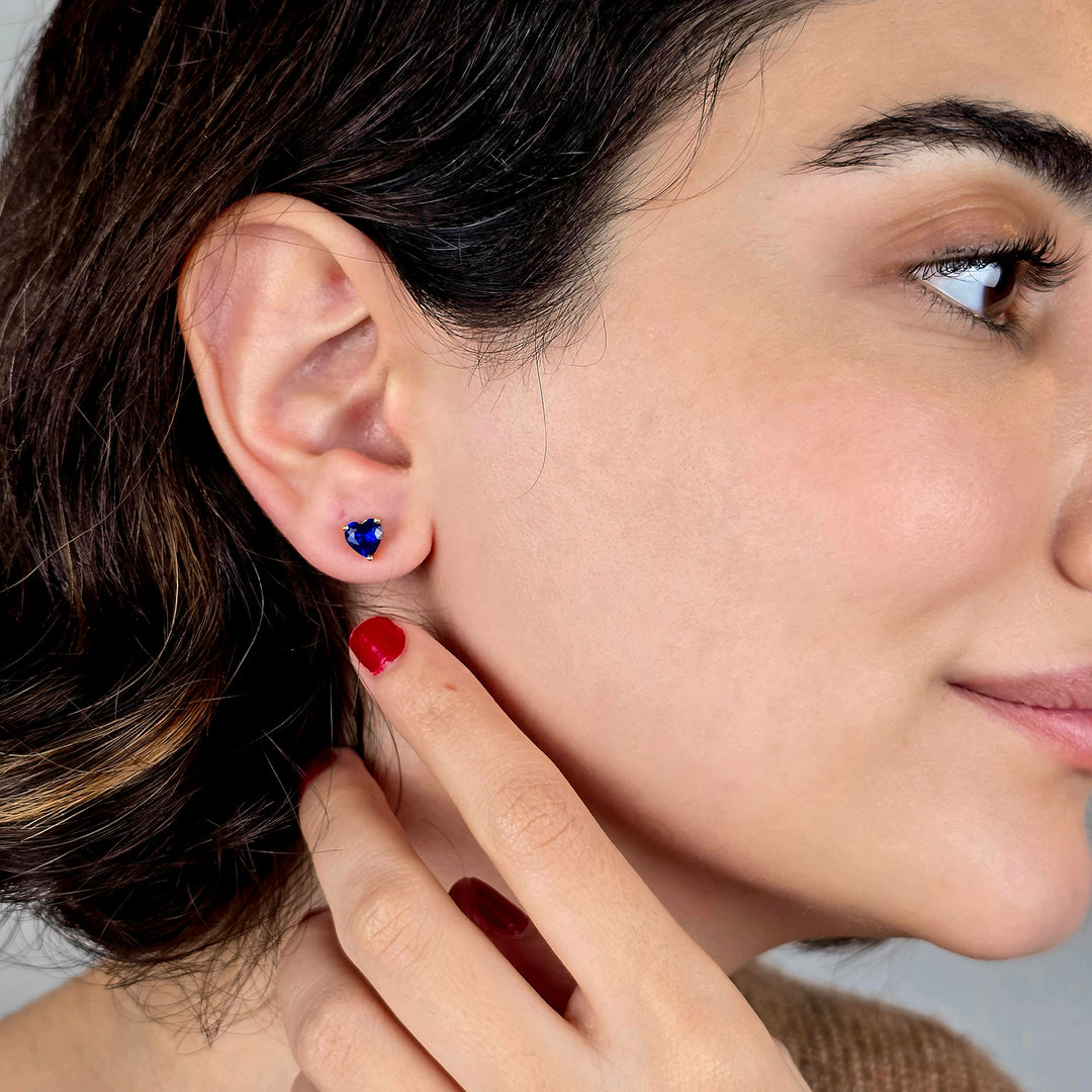 Sapphire Heart September Birthstone Stud Earrings