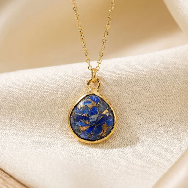18ct Gold Vermeil Plated Lapis Lazuli Gemstone Crystal Necklace
