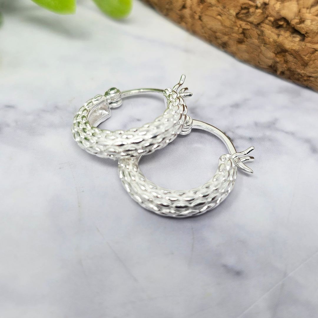 Sterling Silver Basket Weave Hinged Hoops