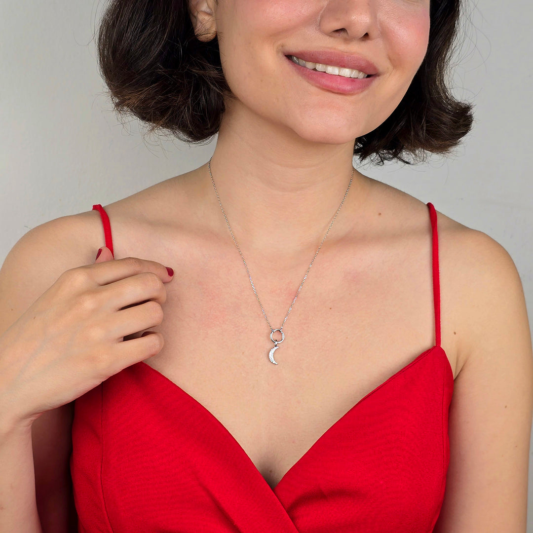 Sterling Silver Crescent Moon Pendant Charm Necklace