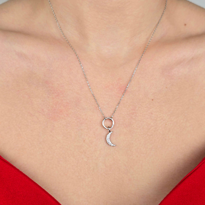 Sterling Silver Crescent Moon Pendant Charm Necklace