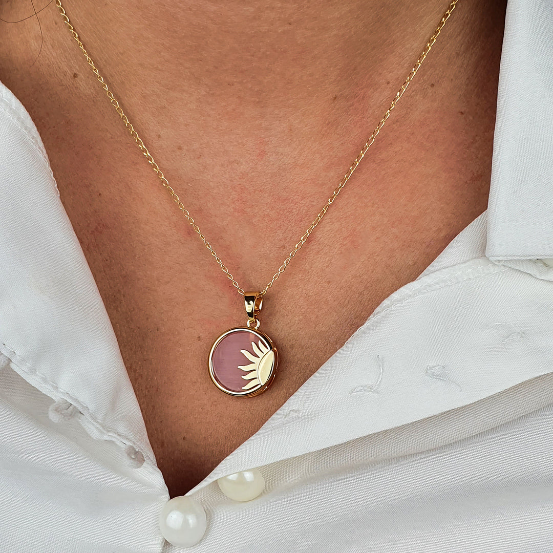 Sun Pendant Celestial Coin Dainty Gold Plated Necklace