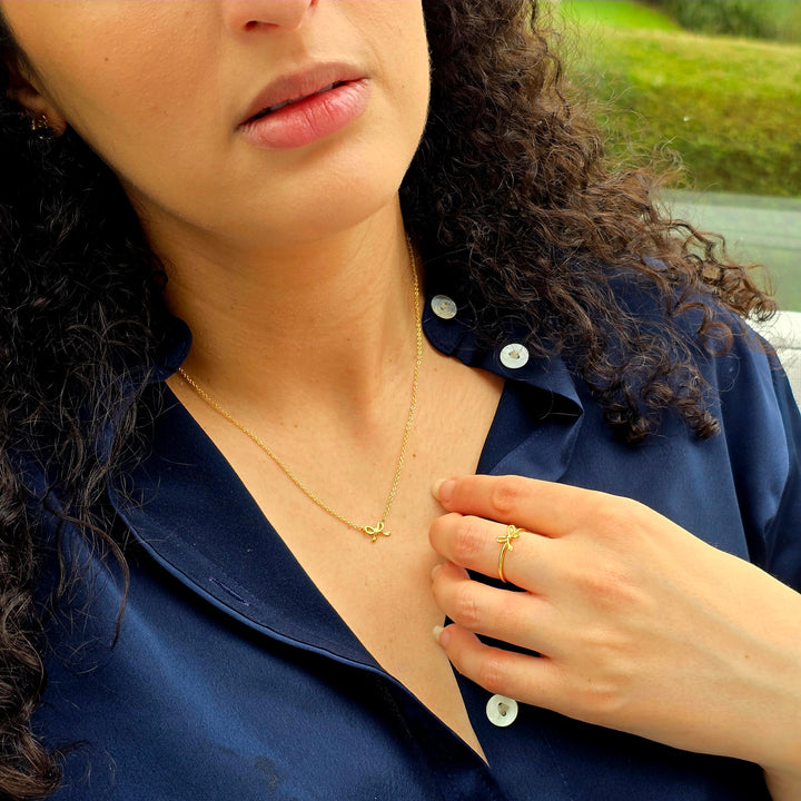 Tiny Small Bow Tie Ribbon Gold Plated Necklace
