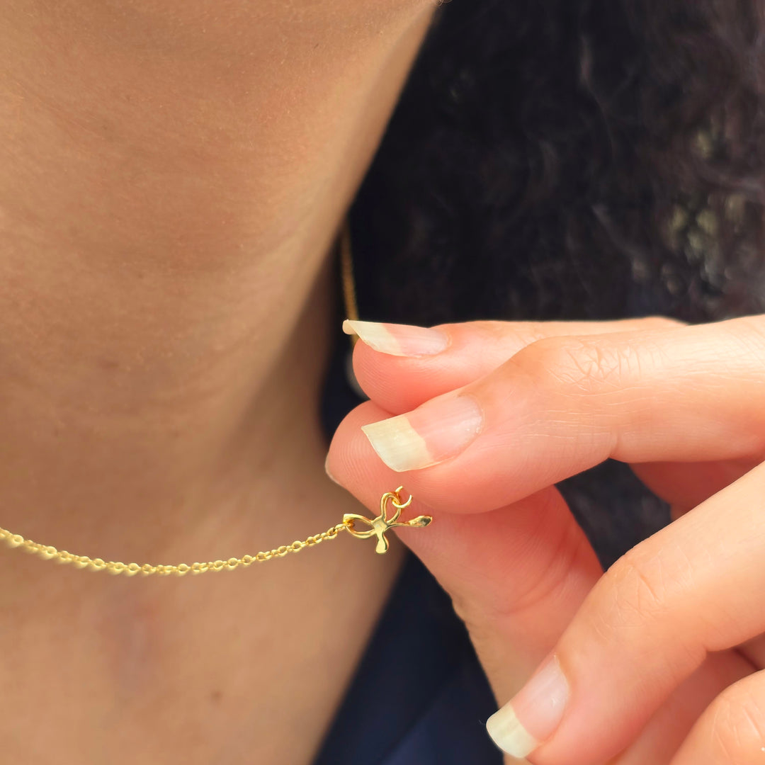 Tiny Small Bow Tie Ribbon Gold Plated Necklace