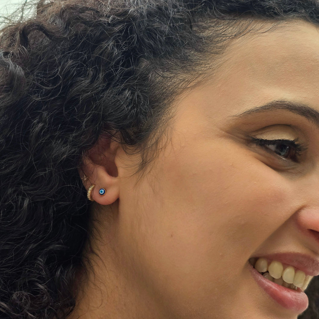Turkish Evil Eye Nazar Protective Gold Stud Earrings