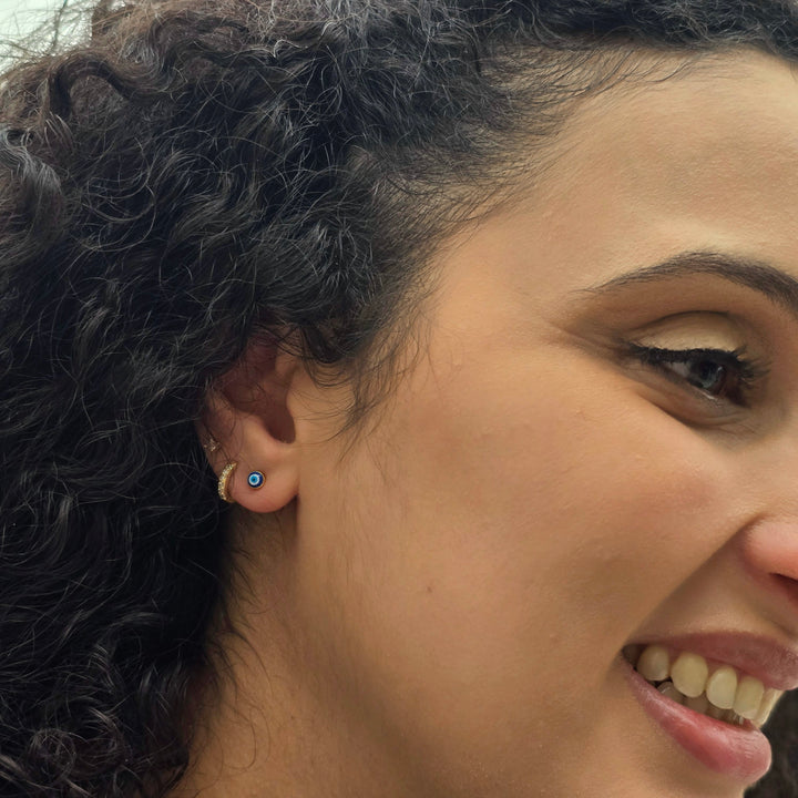 Turkish Evil Eye Nazar Protective Gold Stud Earrings
