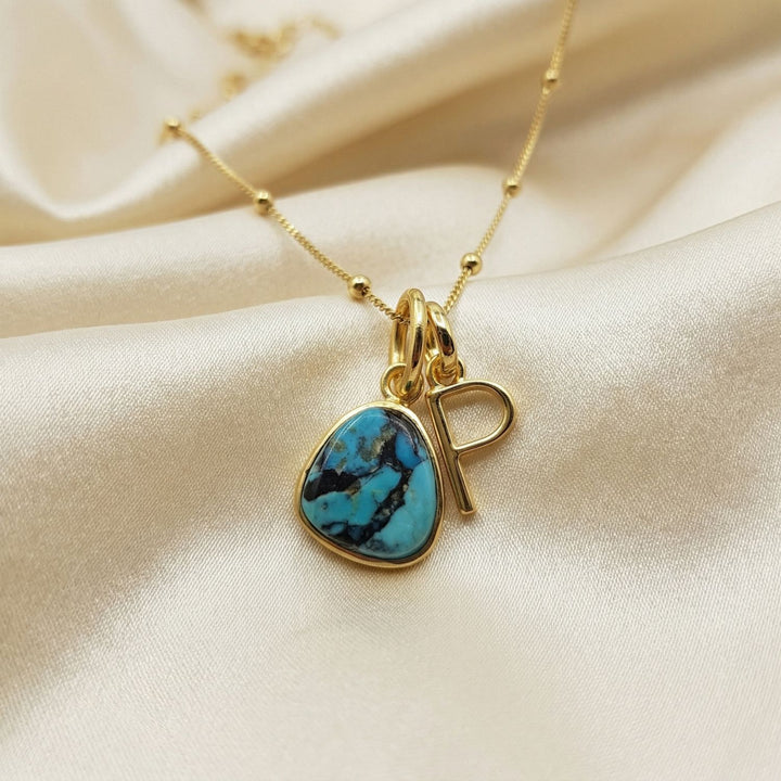 18ct Gold Vermeil Plated Turquoise Initial Necklace