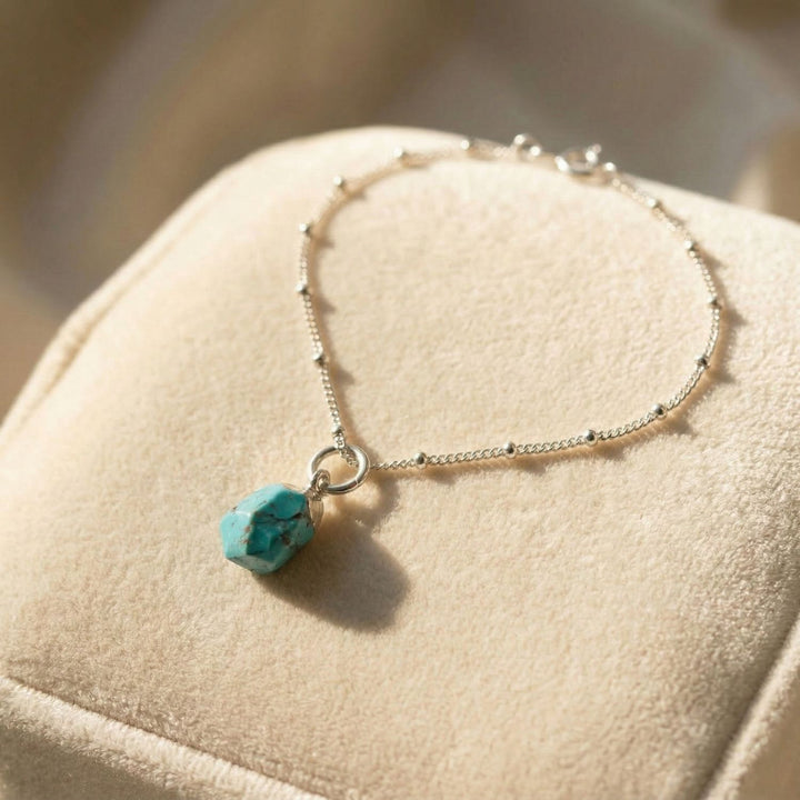 Raw Turquoise December Birthstone Silver Bracelet