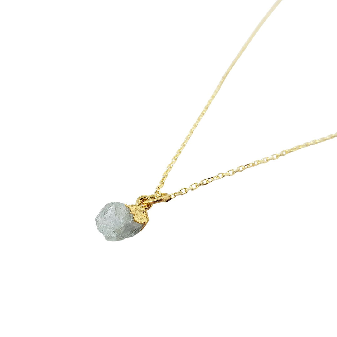 Raw Aquamarine Gold Plated March Birthstone Necklace