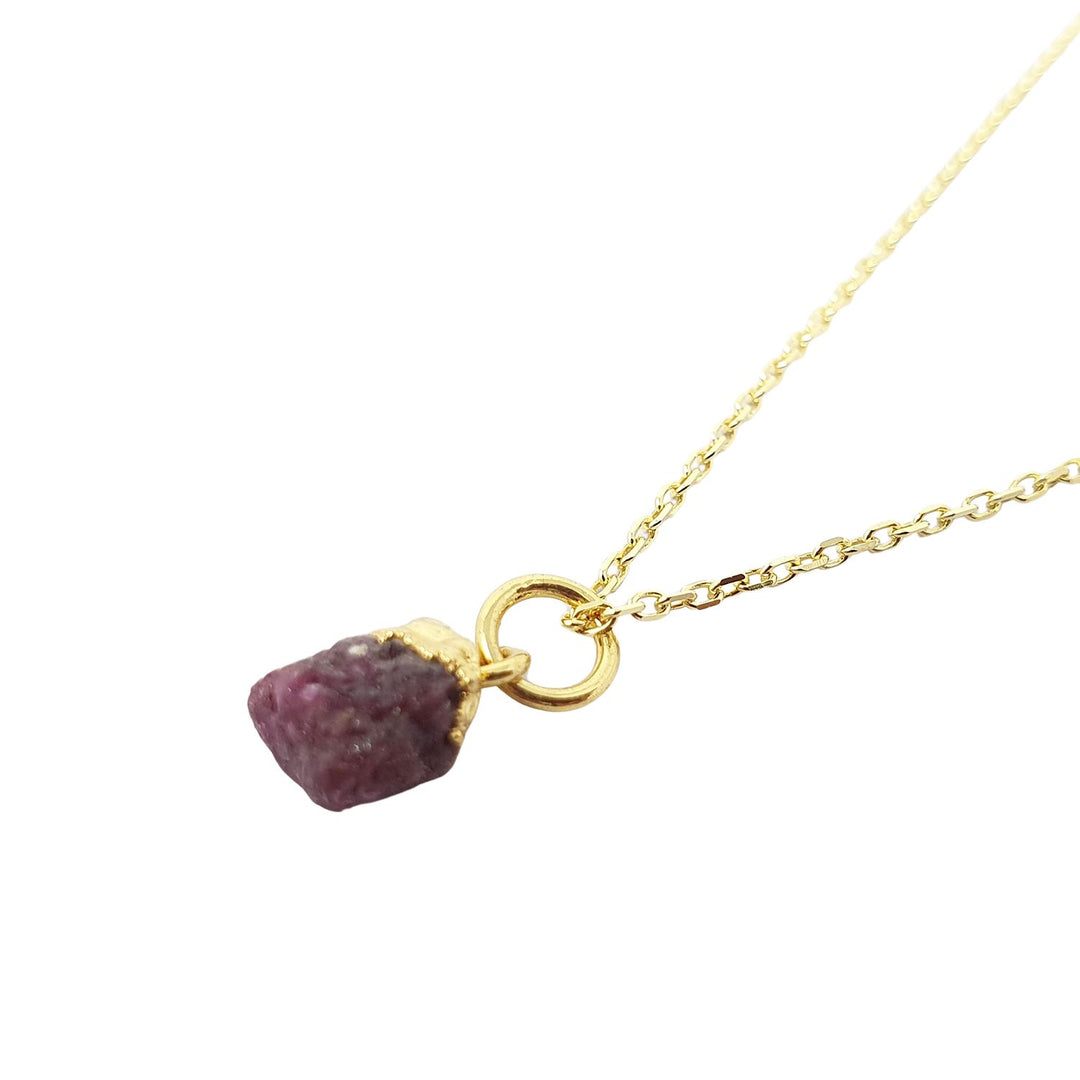 Raw Ruby Gold Plated July Birthstone Necklace