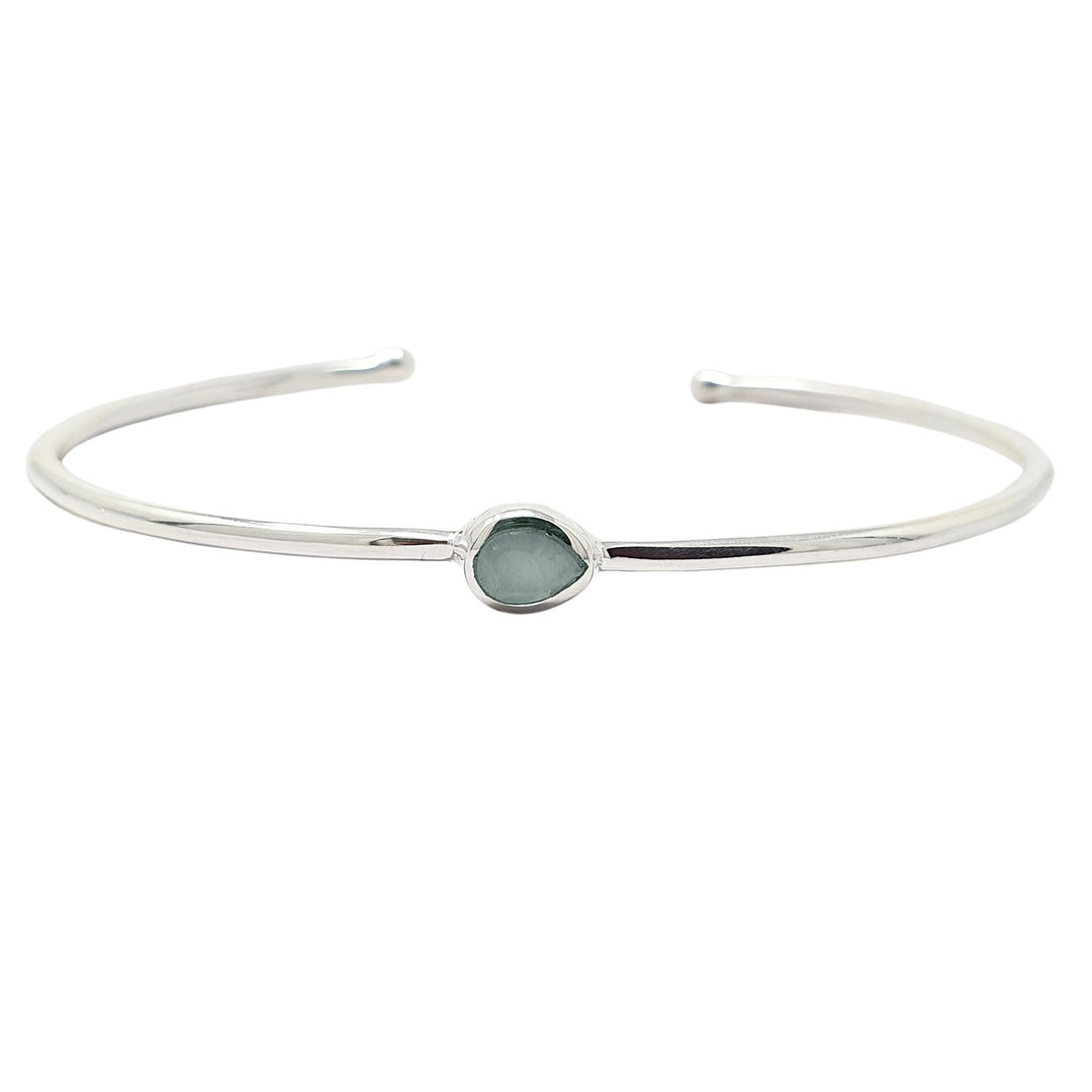 Minimalist Sterling Silver Aquamarine March Birthstone Bangle Bracelet
