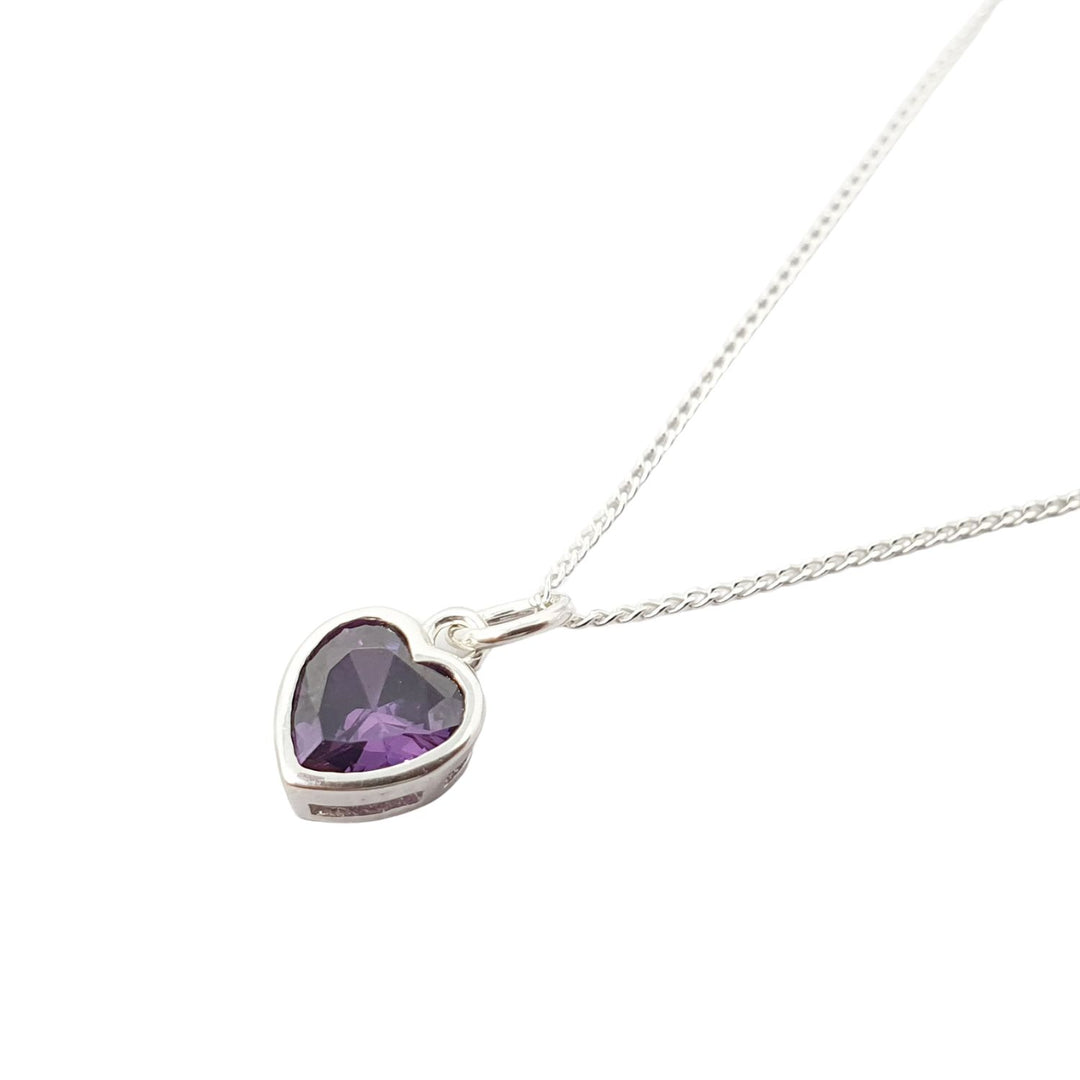 Mini Heart Silver Amethyst February Birthstone Necklace
