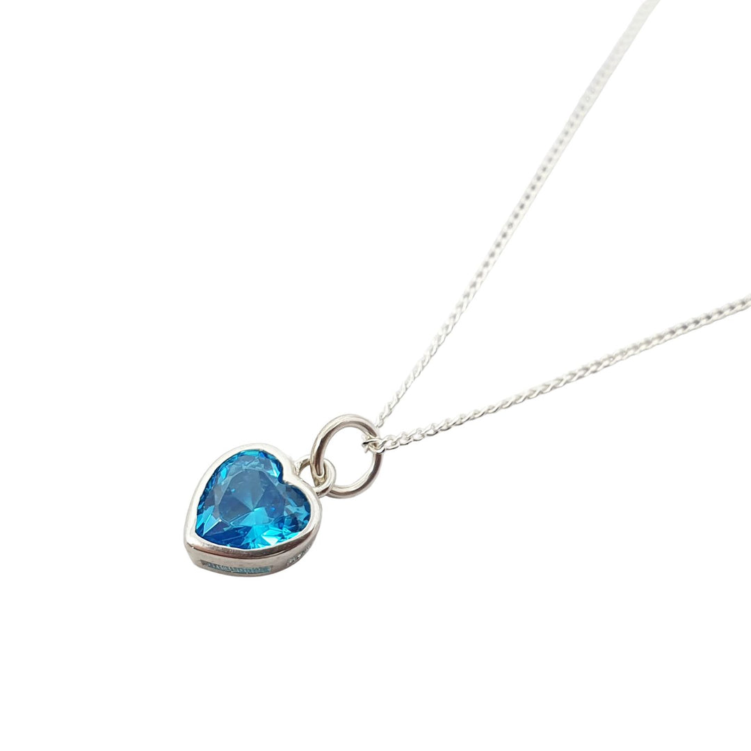 Mini Heart Silver Aquamarine March Birthstone Necklace