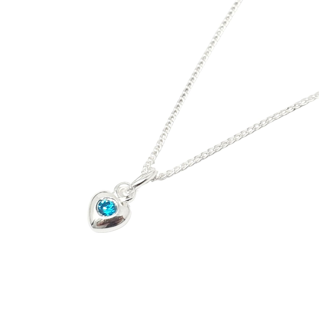 Mini Aquamarine March Birthstone Heart Silver Necklace