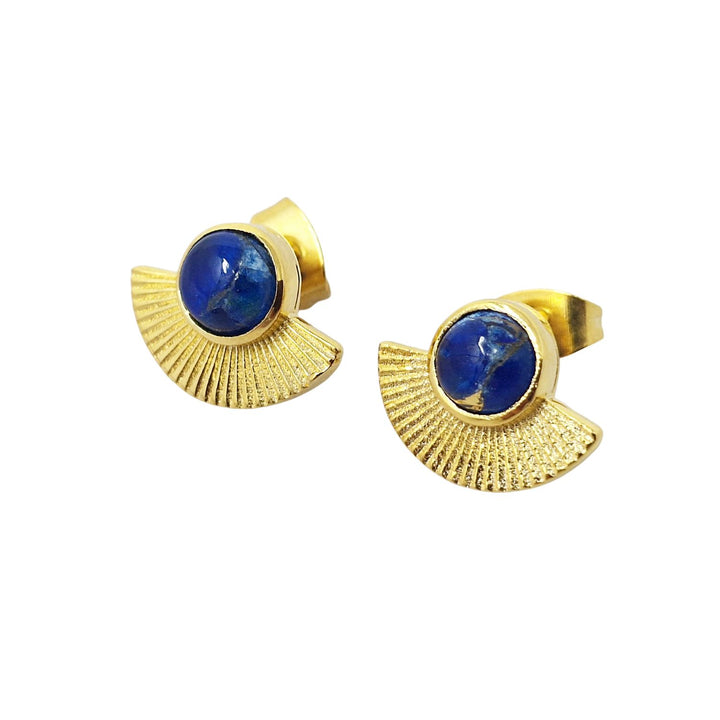 Sapphire September Birthstone Gold Plated Fan Earrings