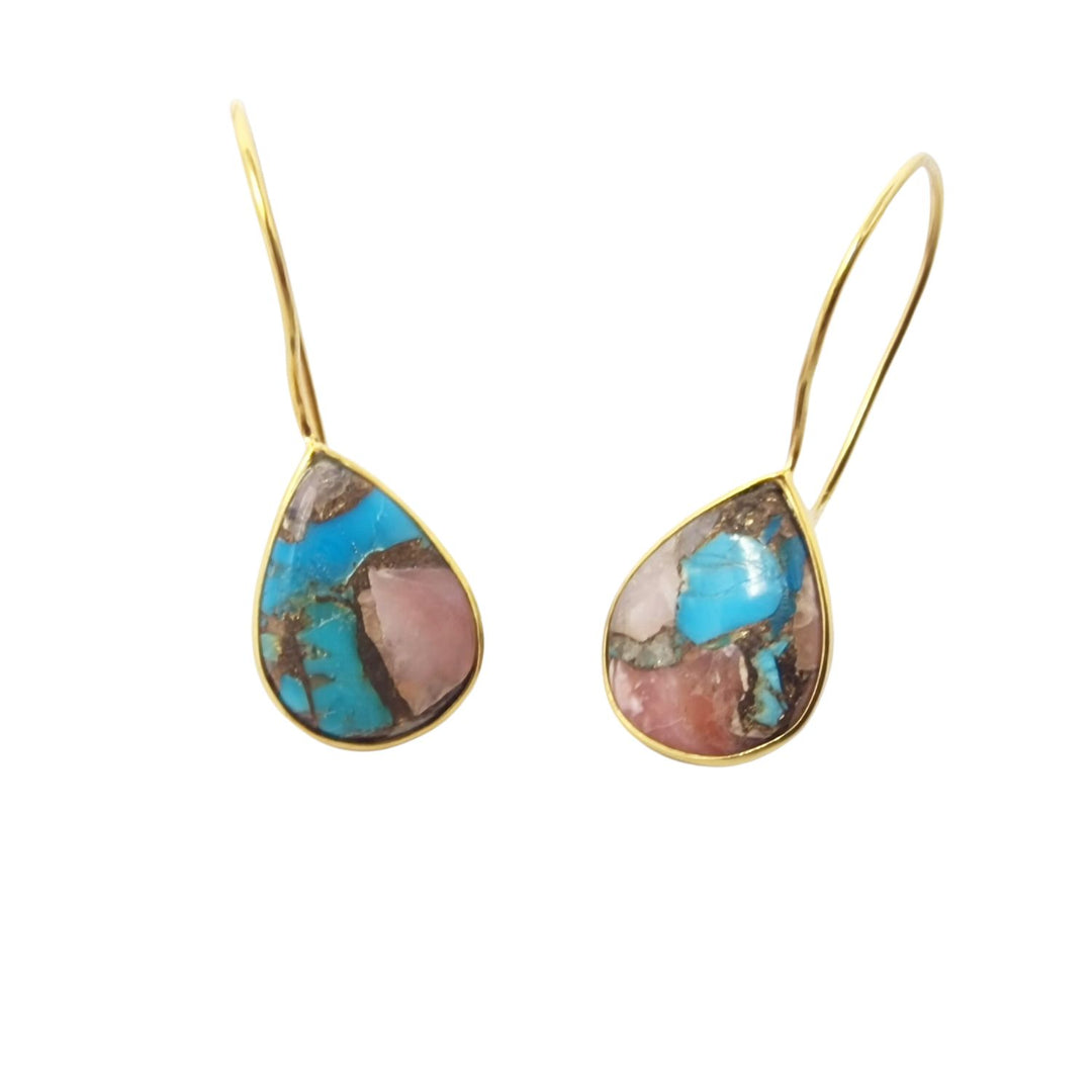Pink Opal Turquoise Gold Vermeil Wire Drop Earrings