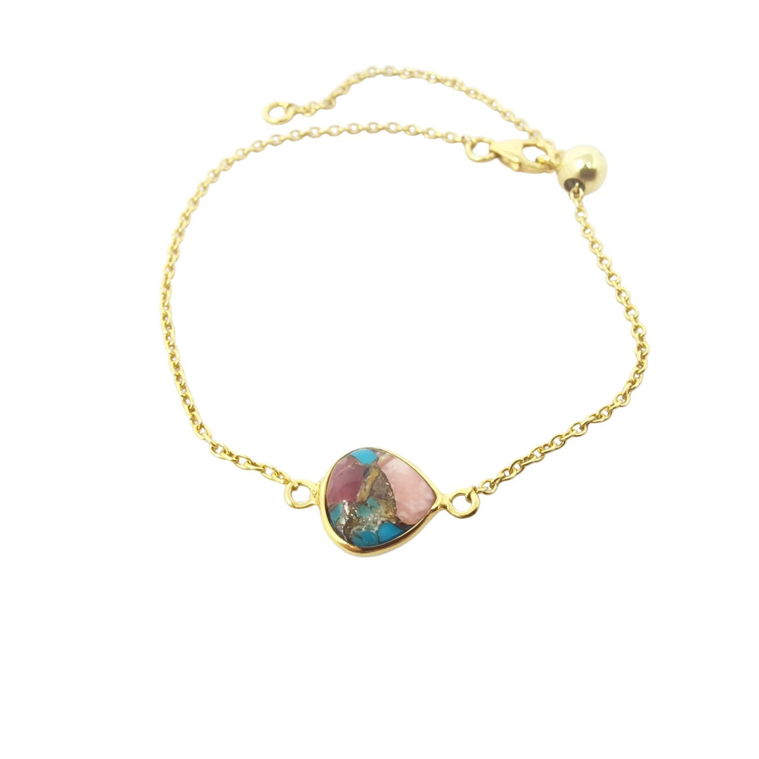 18ct Gold Vermeil Pink Opal And Turquoise Adjustable Bracelet